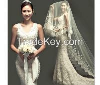 Korea Style V Neck Lace Applique Mermaid Wedding Dresses
