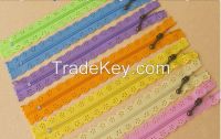fashion custom puller nylon lace zipper , cloth zipper