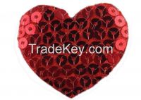 Sequin fabric red heart shape 3D padded applique patch