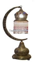 Moroccan Half-Moon Beaded Brass Table Lamp