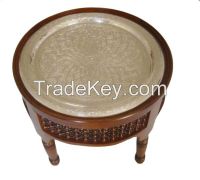 Moroccan Silver Plated Brass Tray Tea Coffee Table