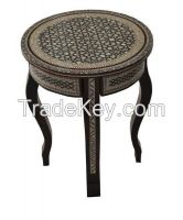 Egyptian Round Mother of Pearl Mosaic Wood Coffee Table