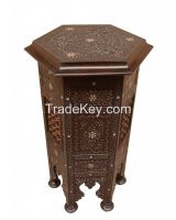 Syrian Hand carved Mother of Pearl Inlaid Wood Coffee Side Table