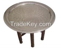 Moroccan Silver Plated Folding Brass Tray Tea Table