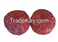 Moroccan Leather Pouf Ottoman Footstool- Pair