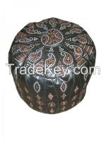 Black Moroccan Leather Pouf-Footstool