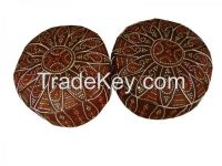 Moroccan Leather Pouf Footstool- Pair
