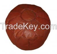 Brown Leather Footstool- Moroccan Pouf