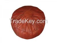 Moroccan Brown Leather Pouf Footstool- 32"