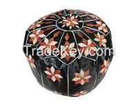 Black Moroccan Leather Pouf