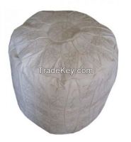 Moroccan White Leather Ottoman Pouf Footstool