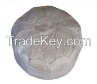 White Moroccan Leather Pouf