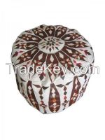 Moroccan Leather Pouf-Floral Design