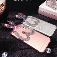 Sell Rabbit ears bracket diamond Silica phone case for iPhone