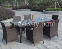 7-piece outdoor garden rattan dining set with 1.2mm thick aluminum tube