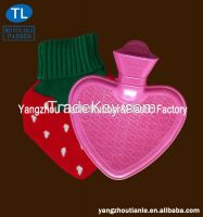 Heart Shape Natural Rubber Hot Water Bottle With Knitted Cover