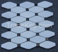 Carrara Marble Italian White Bianco Carrera Long Octagon Mosaic Tile with Bardiglio Gray Dots Honed