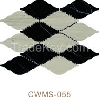 Wood grey and Black marble long Lantern Arabesque Mosaic waterjet mosaic