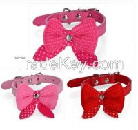 Bowknot Adjustable PU Leather Dog Puppy Pet Cat Collars Necklace Neck Lace