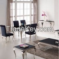 Modern Louis Tempered Glass Dining Table Set With Black Chairs