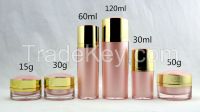 Sell Skin Color Bottles Jars Gold Cap 20G 30G 30ml 50ml 80ml 120ml  Acrylic Bottles High Quality Cosmetic Bottles Jars