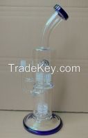 double showerhead perc glass water pipe with blue ring