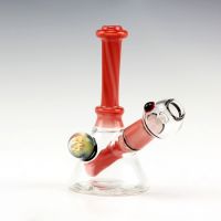 2016 new design heady glass water pipe with red neck and joint