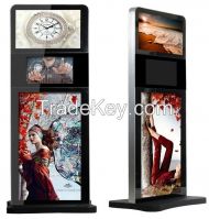 3 screen lcd advertising display stand, touch totem price with image and media display