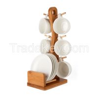 Tea or coffee cup set with stand, round shape cups