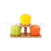 Classic Bell Pepper shape Ceramic Condiment Jar Set