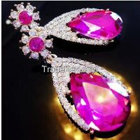 red ruby  and white CZ gemstone earrings
