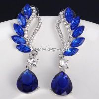 blue stone earrings with white rhodium plating