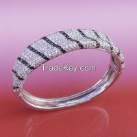 brass bangles set with AAA CZ and plate with white rhdoium plating