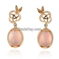 rose quartz  earrings with rose gold  plating