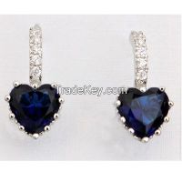 sapphire heart-shaped earrings with high quality CZ and plating
