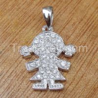 girls' baby-shaped pendants, silver set with CZ