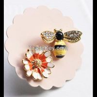 enameled lovely cute animal and flower earrings, sunflower, bee