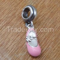 antique silver pink enamel bead pendant