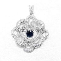 silver flower pendant with CZ for girls and women