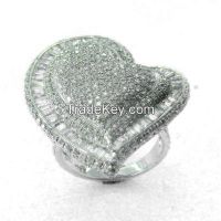 invisible setting princess cut diamond CZ heart-shaped ring