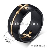 black onyx with yellow gold plating stainless steel ring