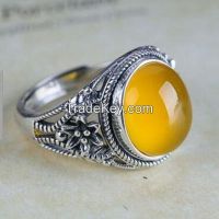 yellow jade antique silver ring