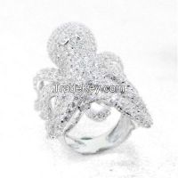 sterling silver  cuttlefish octopus rings with white rhodium plating