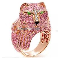 red ruby animal rings with rose gold plating