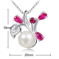 925 sterling silver pearl and red ruby pendants