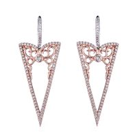 triangle-shaped earrings, white CZ with rose gold plating