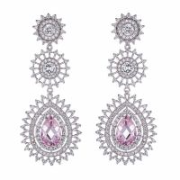 new style pink CZ earrings, with white rhodium plating