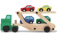 Car Carrier Truck and Wooden Toy Set With 1 Truck and 4 Cars Wooden Vehicle Toys Push And Go Wooden Trucks For Toddler