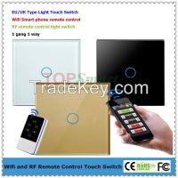 EU/UK Wifi Remote control glass panel touch light switch with LED backlight indicator