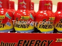 5 hour energy drink, (red, green, yellow, blue)